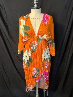 ASOS Orange Floral V-Neck Midi Dress